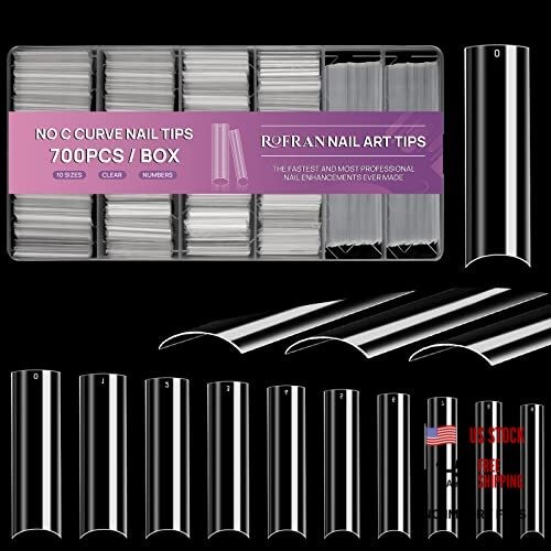700pcs Square Nail Tips No C Curve Clear Straight 700pcs No C Curve Nail Tips