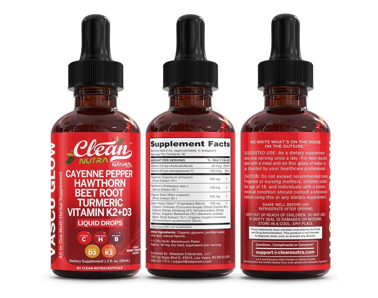 Clean Nutra Cayenne Pepper Drops Vascu Glow Supplement Liquid Drops 2oz