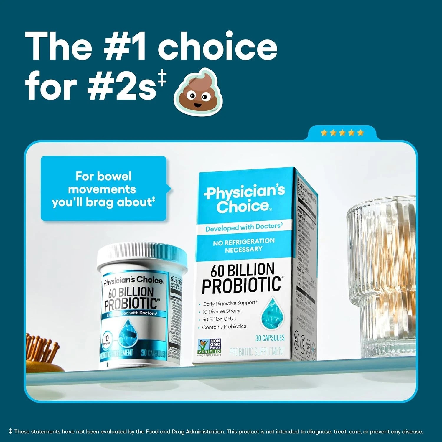 2 BOTTLES- Physician’s Choice 60&Billion Probiotic Dietary Supplement-30Capsules
