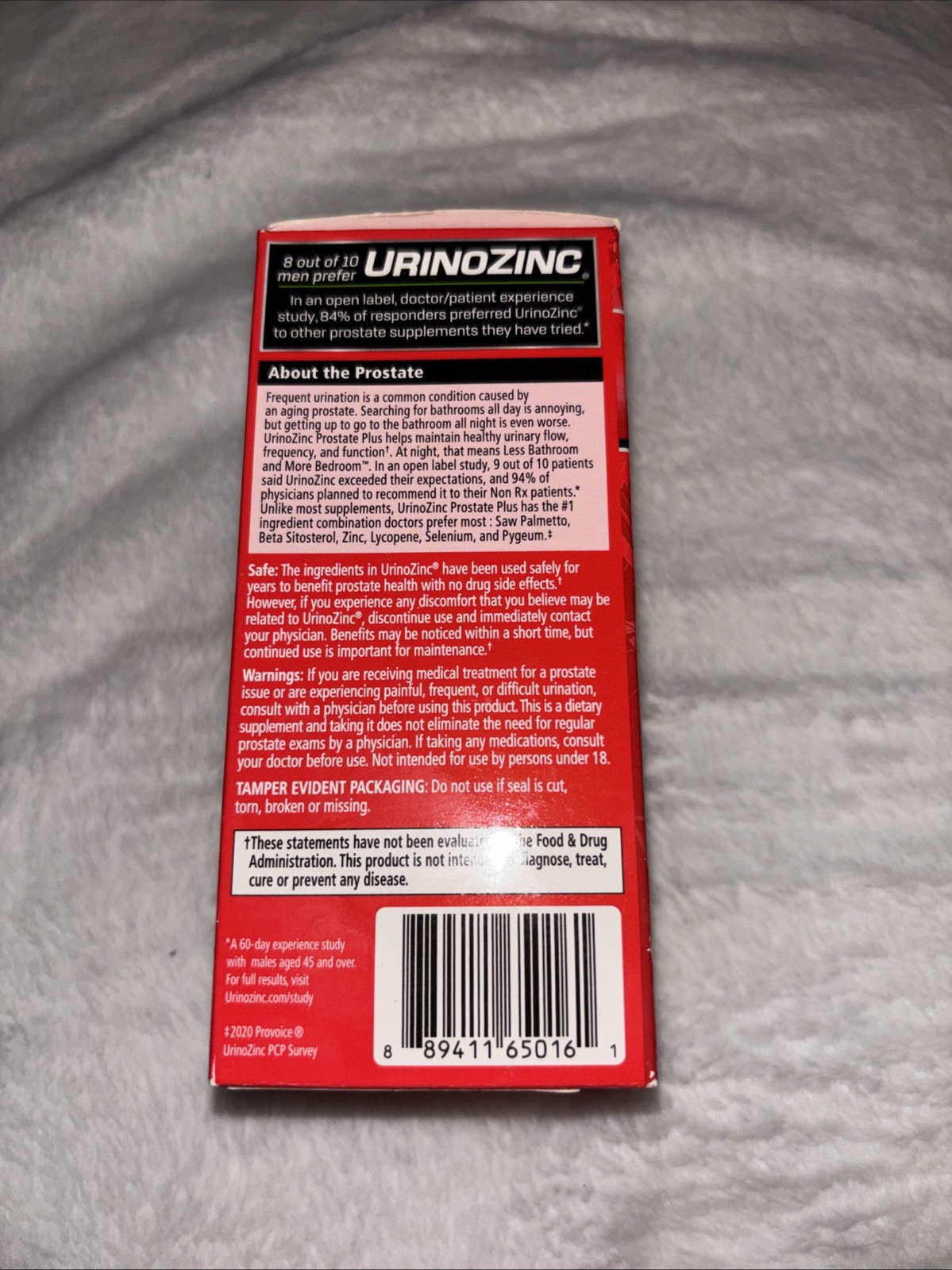 URINOZINC Prostate Plus Health Complex Beta Sitosterol & Saw Palmetto Supplement