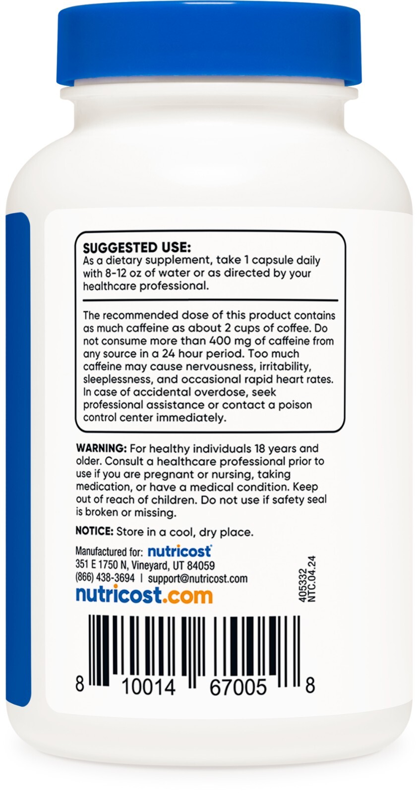 Nutricost Natural Caffeine 200mg, 250 Vegetarian Capsules – Gluten Free, Non-GMO
