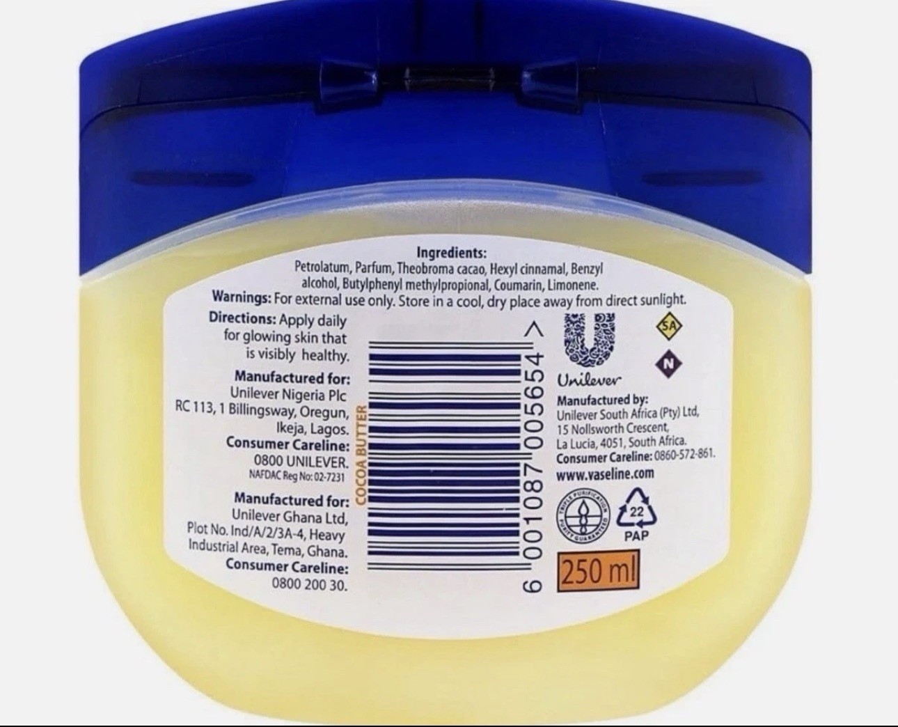 Vaseline Blue Seal Cocoa Butter Petroleum Jelly 250ml Skin Moisturizer NWOB
