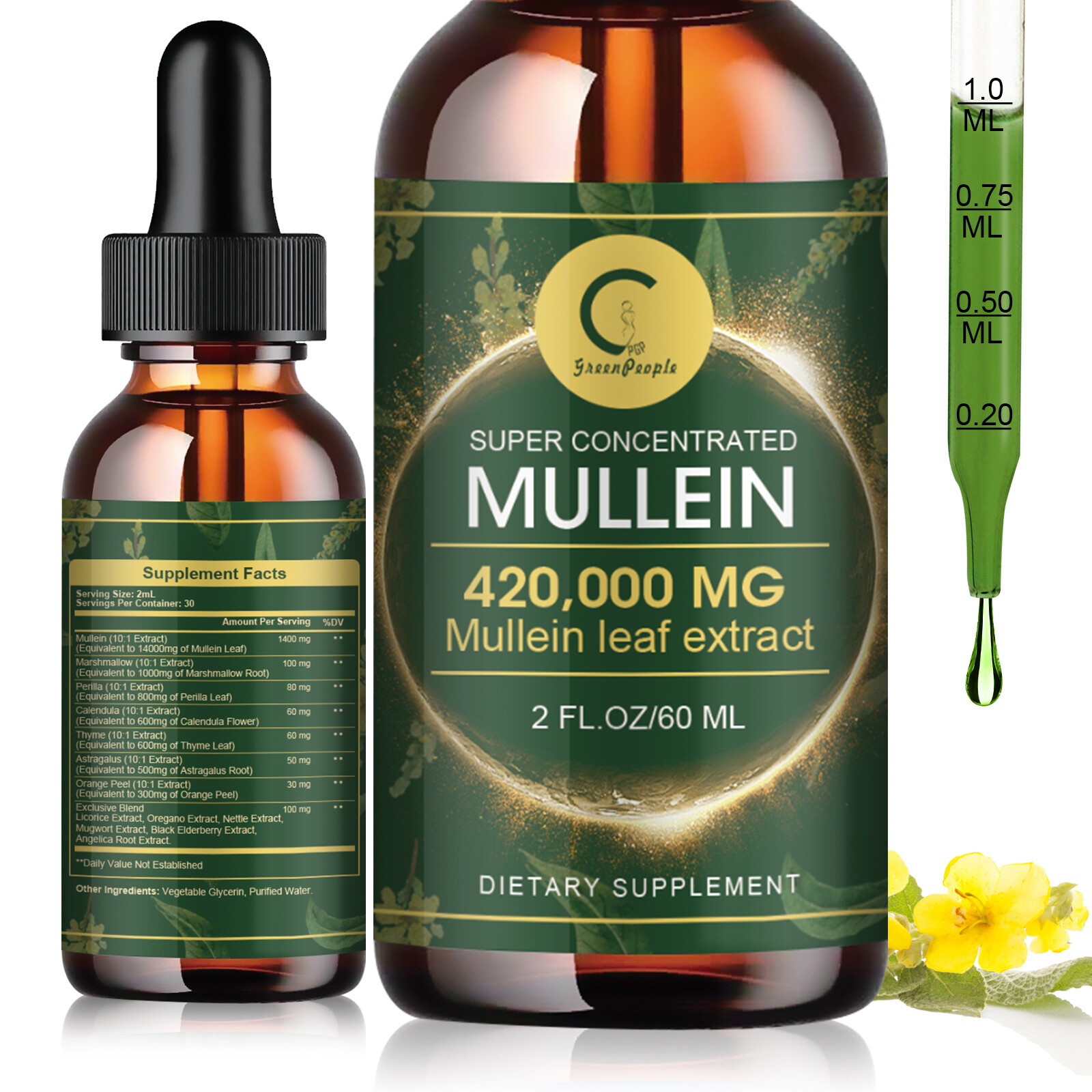 2 PACK Mullein Drops for Lungs, Detox and Cleanse Mullein Extract Supplement