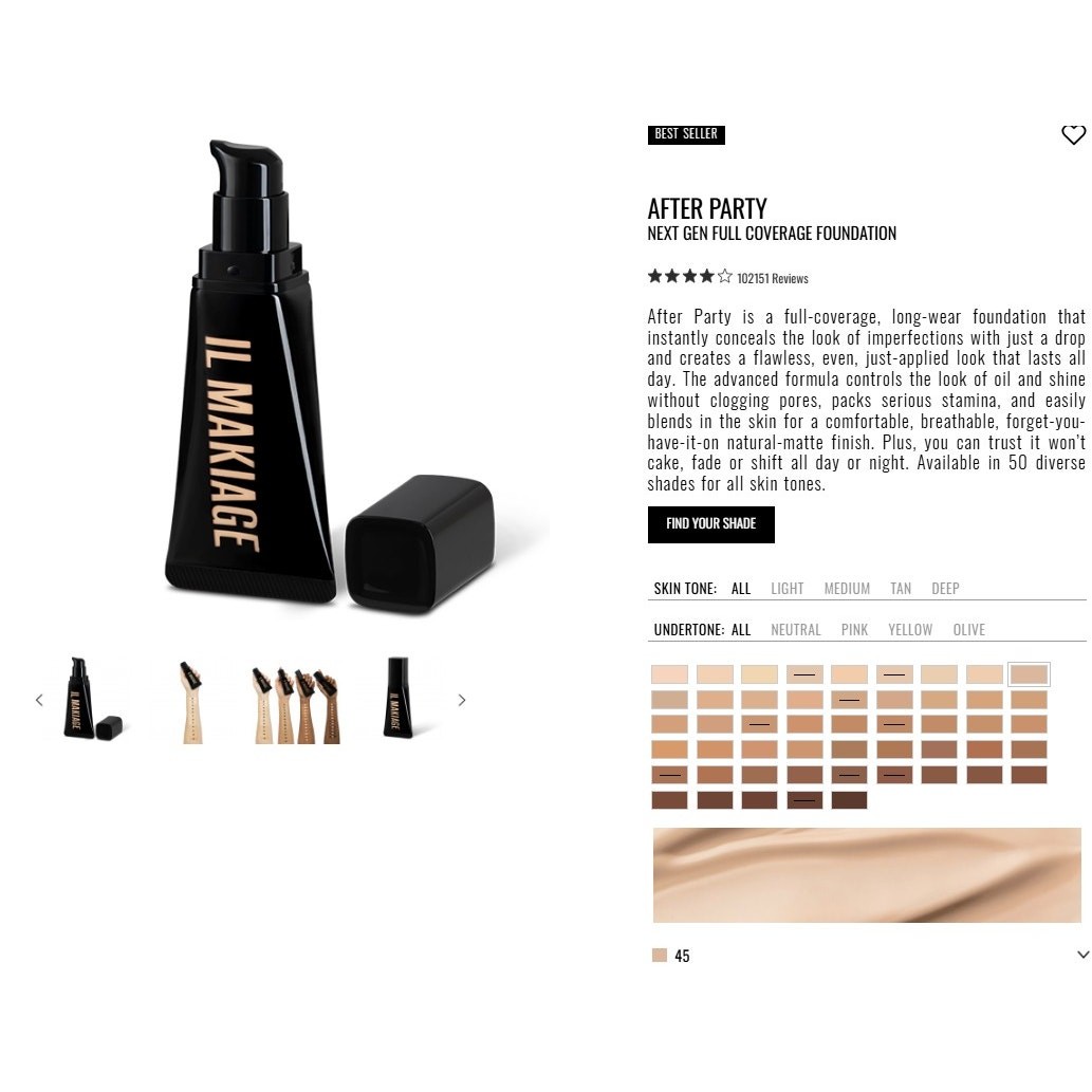 IL Makiage AFTER PARTY Next Gen Full Coverage Foundation #45 – NEW