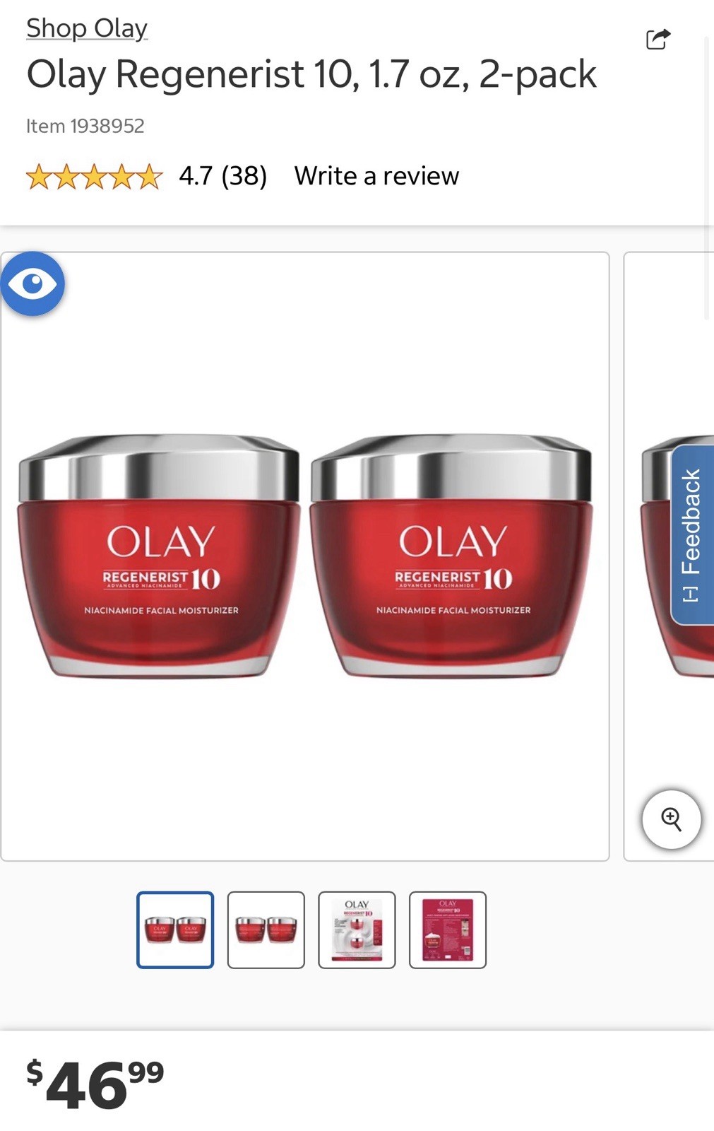 Olay Regenerist Micro-Sculpting Cream Anti Aging Moisturizer 1.7oz