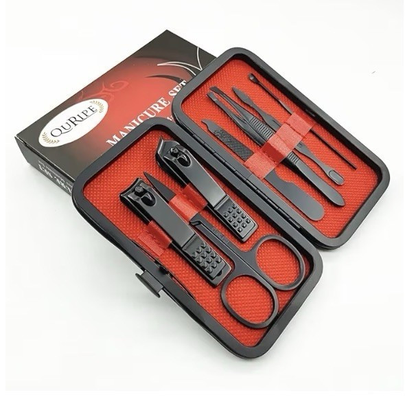 QURIPE Manicure & Pedicure Tool Kit Black w/ Case Clippers Scissors Tweezers