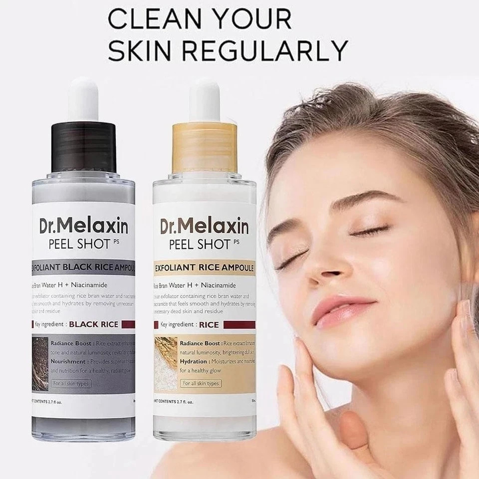 Dr.Melaxin Black & White Rice Peel Shot Ampoule, Gentle Acid Exfoliating Duo