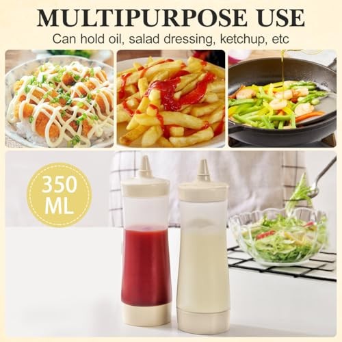 3-Pack 12Oz Plastic Squeeze Sauce Bottles with Leak-Proof Flip Caps for Beige