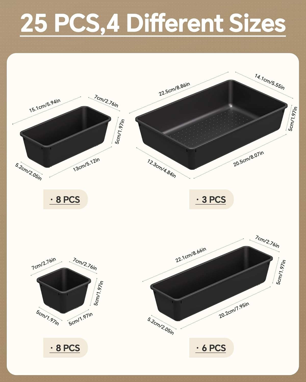 25 PCS Plastic Drawer Organizers Set, 4 Sizes Vanity Organizer, Makeup and Desk