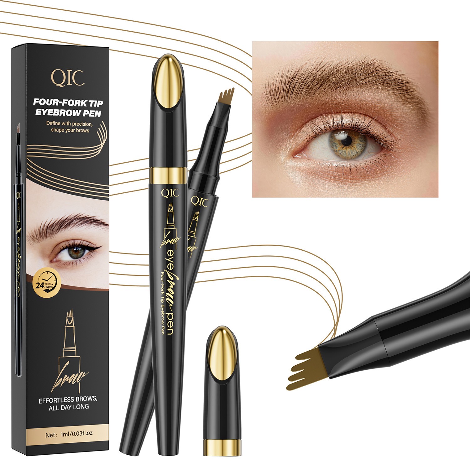 4-Prong Waterproof Eyebrow Pencil – Easy to Apply, Long-Lasting & Smudge-Proof