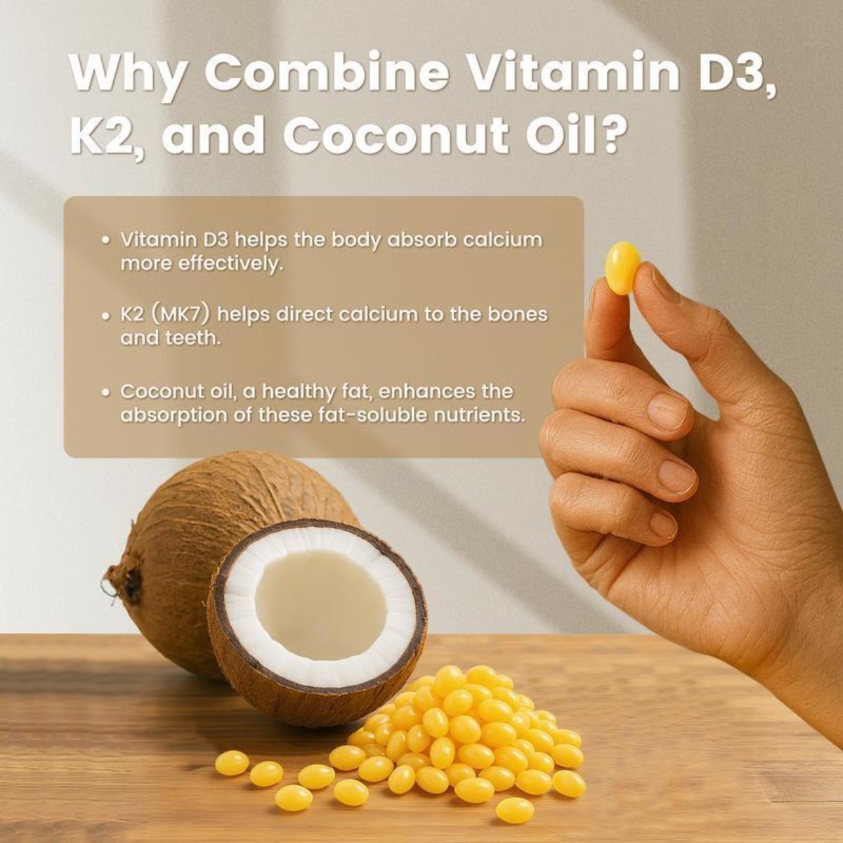 NEW VEV 2-in-1 Vitamin D3 + K2 Supplement with Virgin Coconut Oil