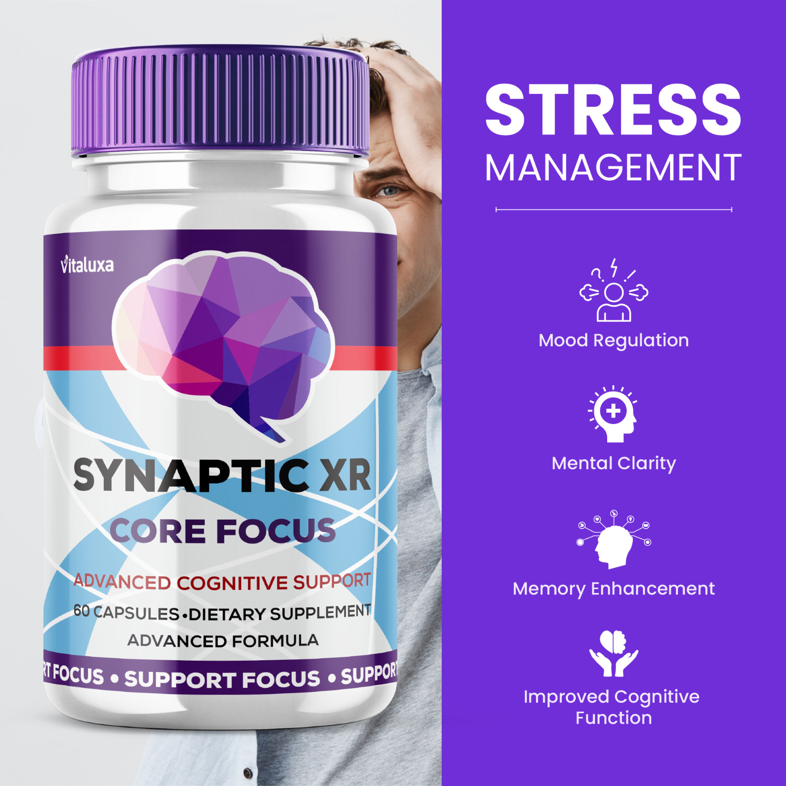 (5 Pack) Synaptic XR Core Focus Pill Cognitive Performance Focus (300 Capsules)