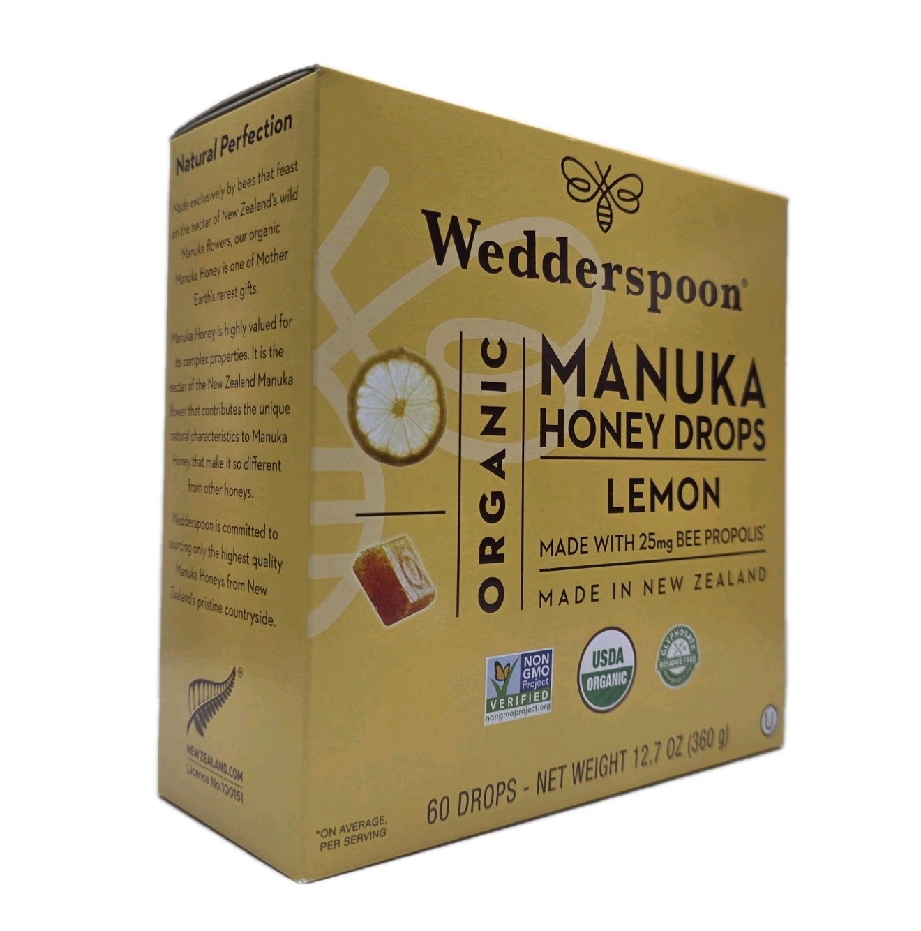 Wedderspoon Organic Manuka Honey Lemon Drops, 60 Count, Free Shipping-EXP:2028