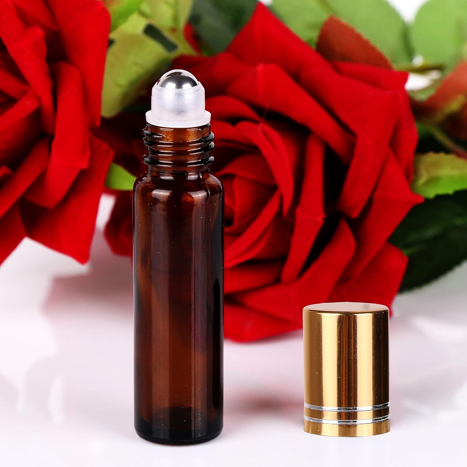 24 Pack 10ml Amber Glass Roller Bottles – Perfect for Essential Oils & Travel