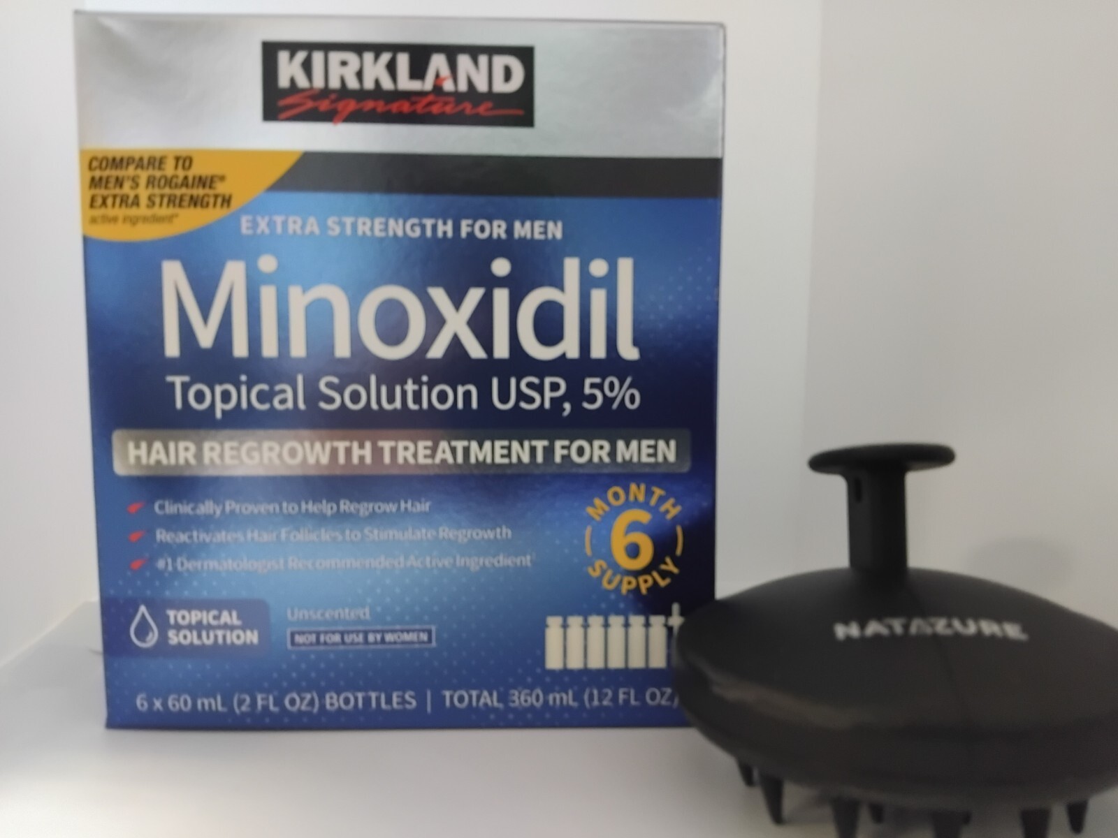 KIRKLAND Minoxidil 5% Extra Strength Solution 6 Month + Silicon Scalp Massager