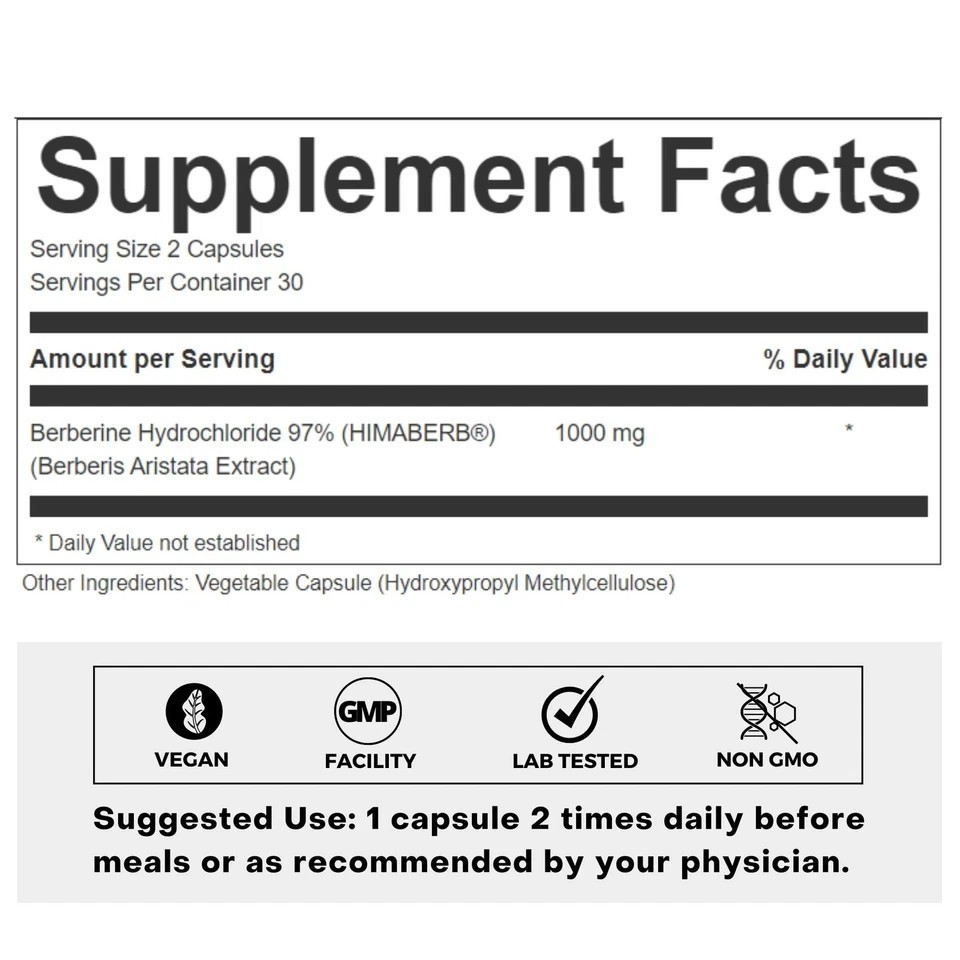 Folius Labs Berberine HCl 500mg 60 Caps| Blood Sugar, Cholesterol & PCOS Support