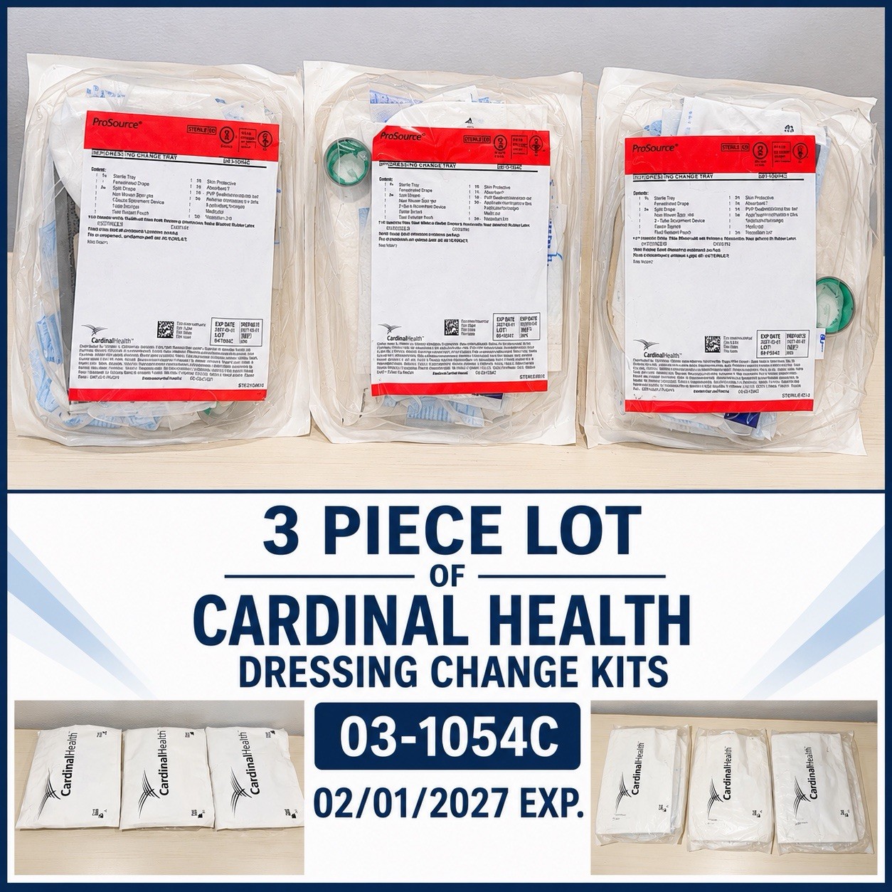 3 Cardinal Health ProSource Sterile Dressing Change Kits 03-1054C Exp 02/2027