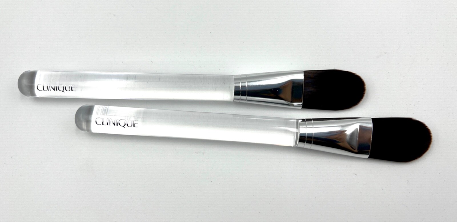 2 Piece Brush: Clinique 6″ Powder Foundation Brush Clear Handle~ Standard Size
