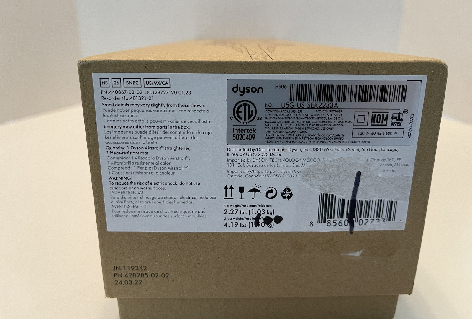 DYSON AIRSTRAIT HAIR STRAIGHTENER NICKEL/ COPPER OPEN BOX