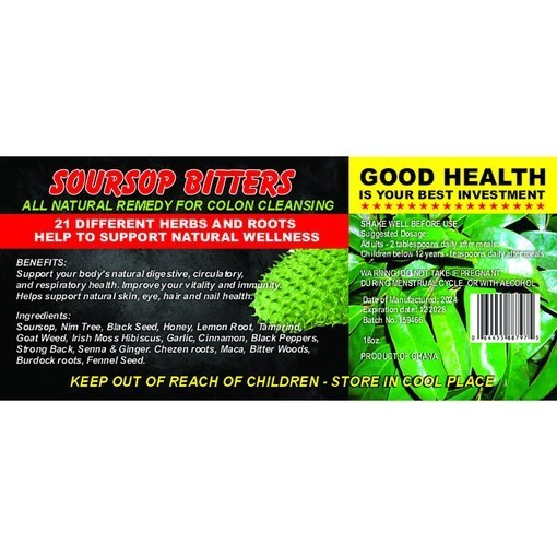 Soursop Living African Bitters, 100% Pure Natural Organic Herbal Detox 16 oz