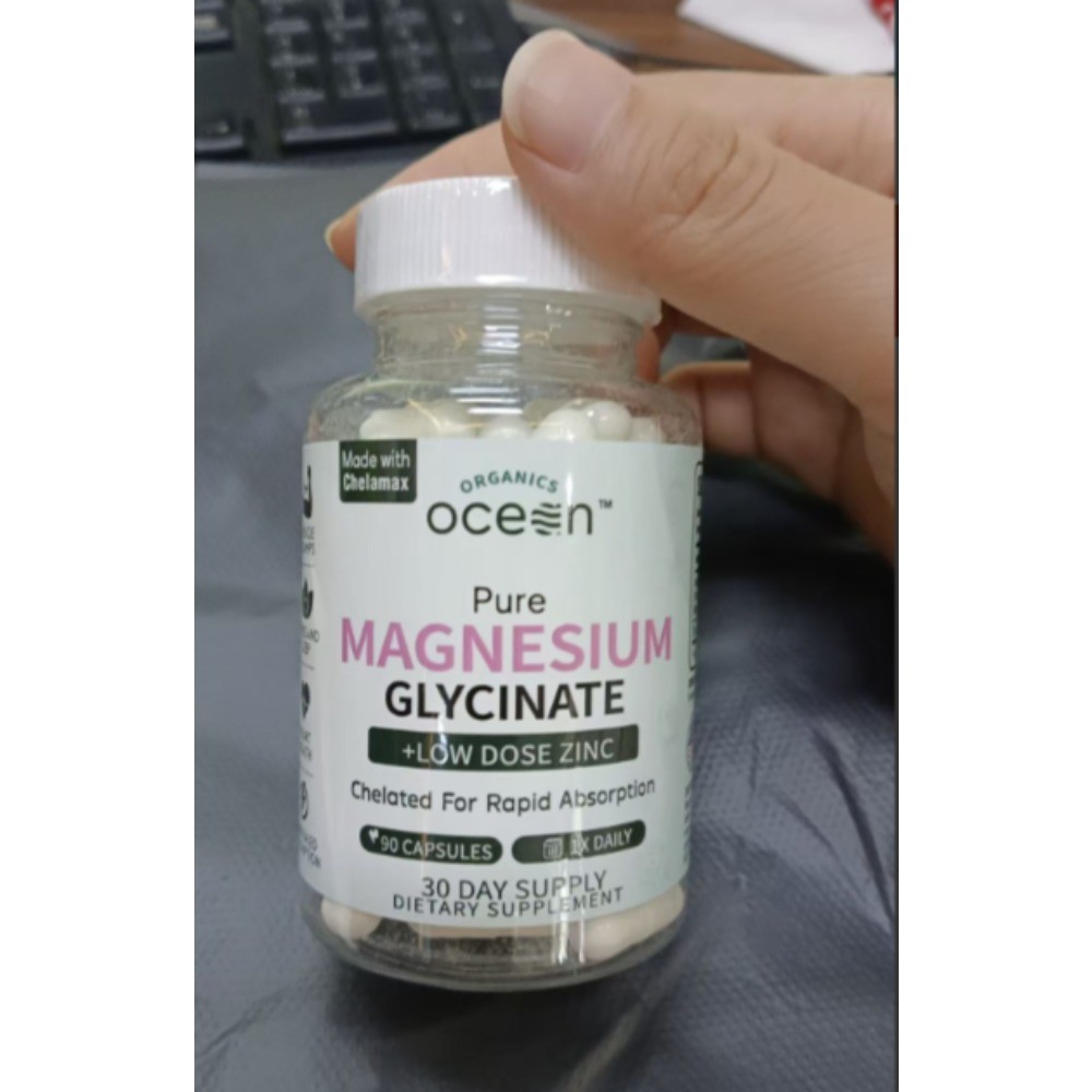 3 Pack Organic Ocean Pure Chelated Magnesium Glycinate with Zinc, Supplement