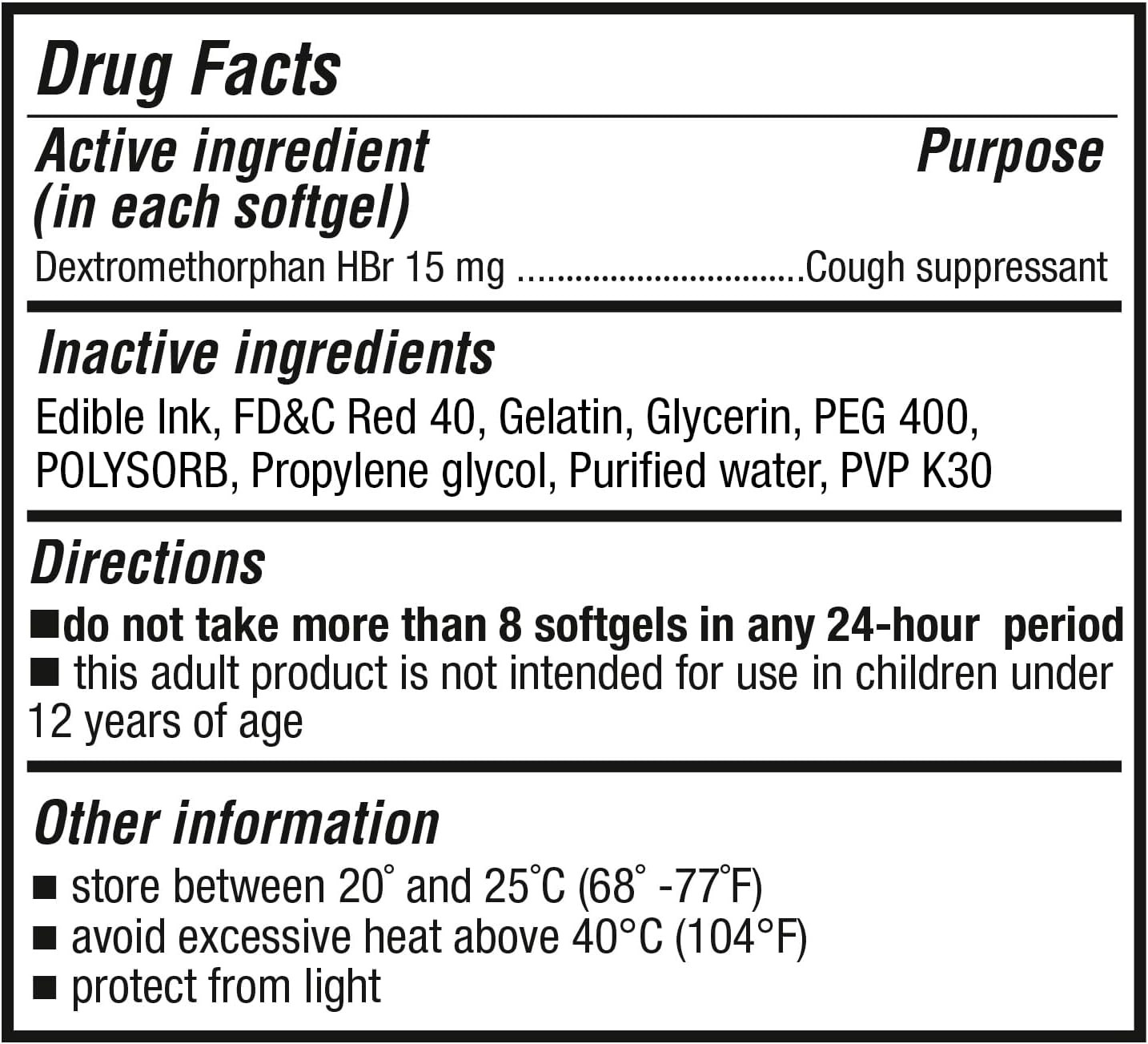 Cough Relief for Adults Dextromethorphan Hbr 15Mg (120 Softgels) 8-Hour, Non-Dro