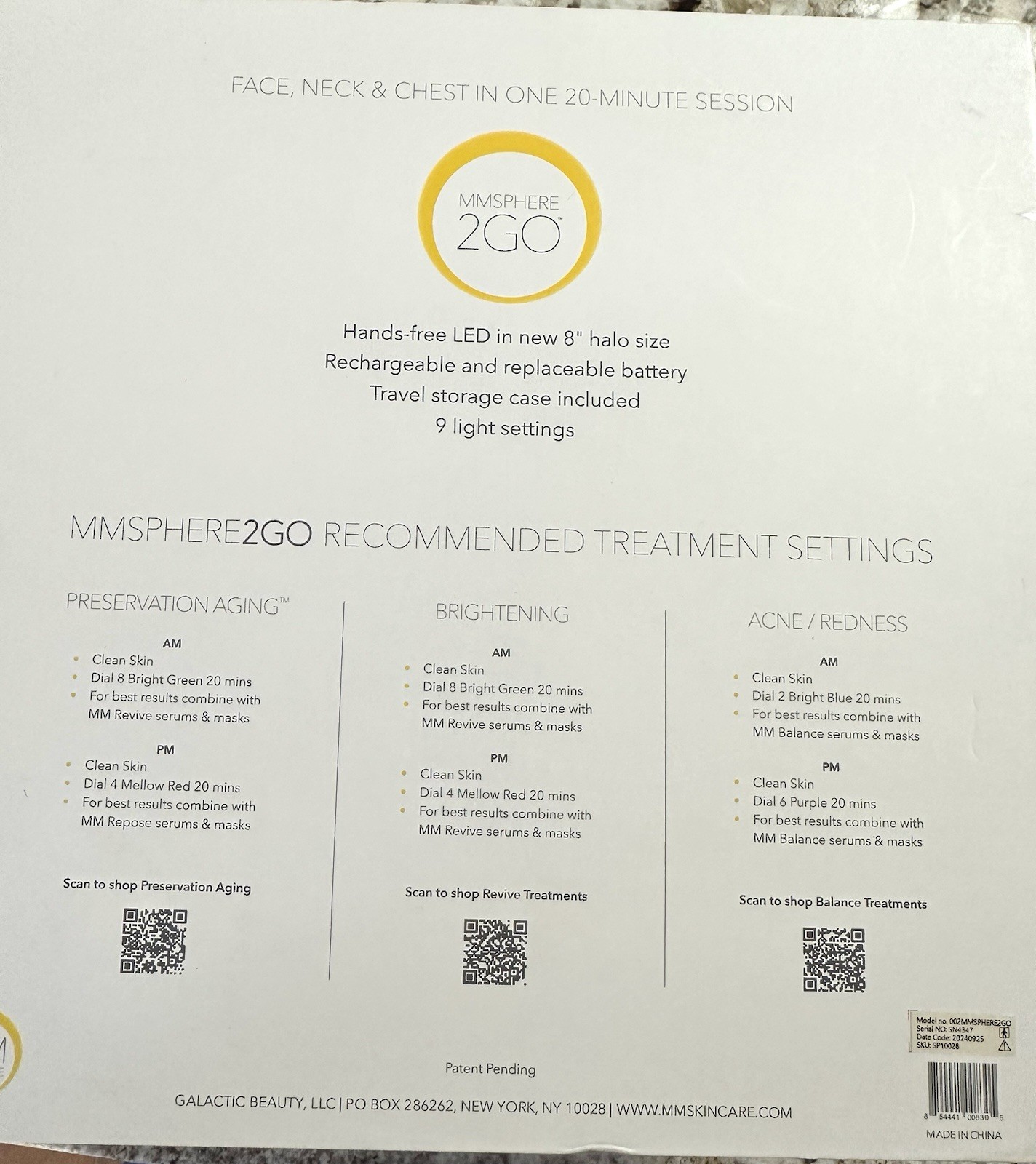 MM Skincare MMSPHERE 2GO Portable Rechargeable LED Therapy for Face/Neck