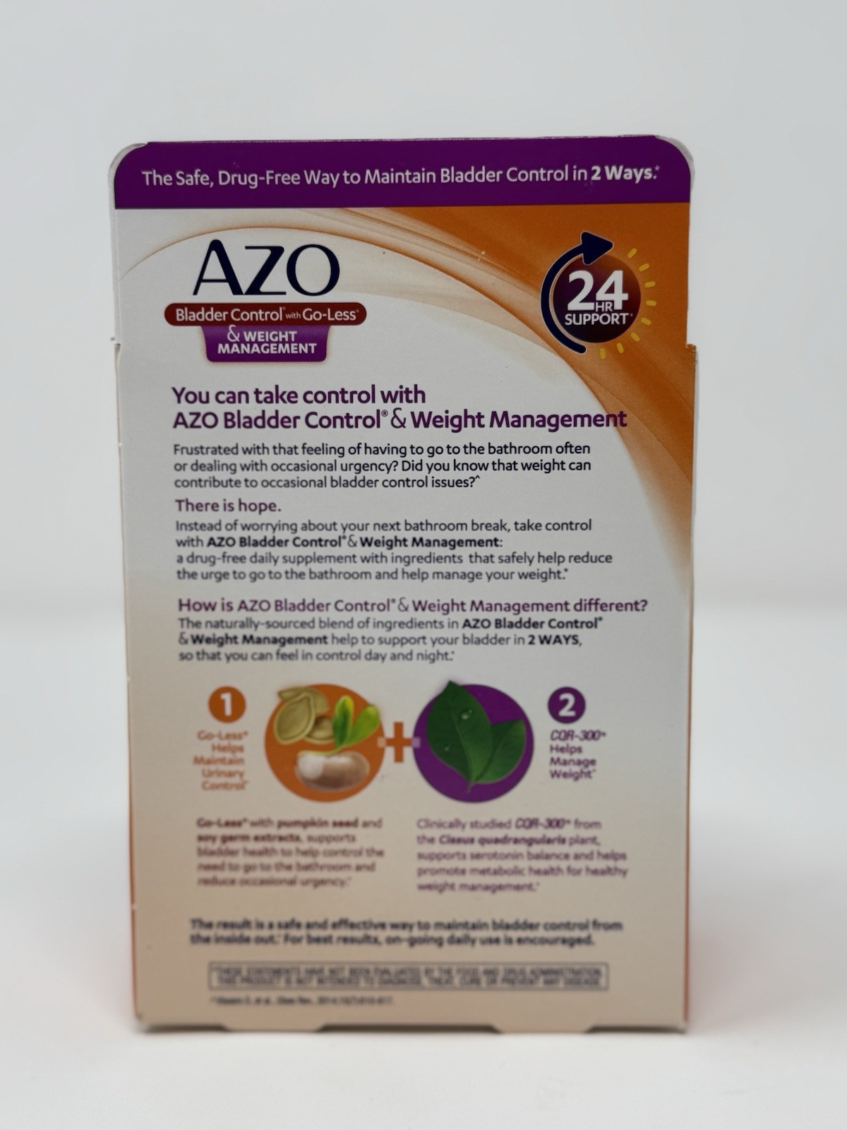 AZO Bladder Control Go-Less & Weight Management Supplement 48 Cap Exp 09/26