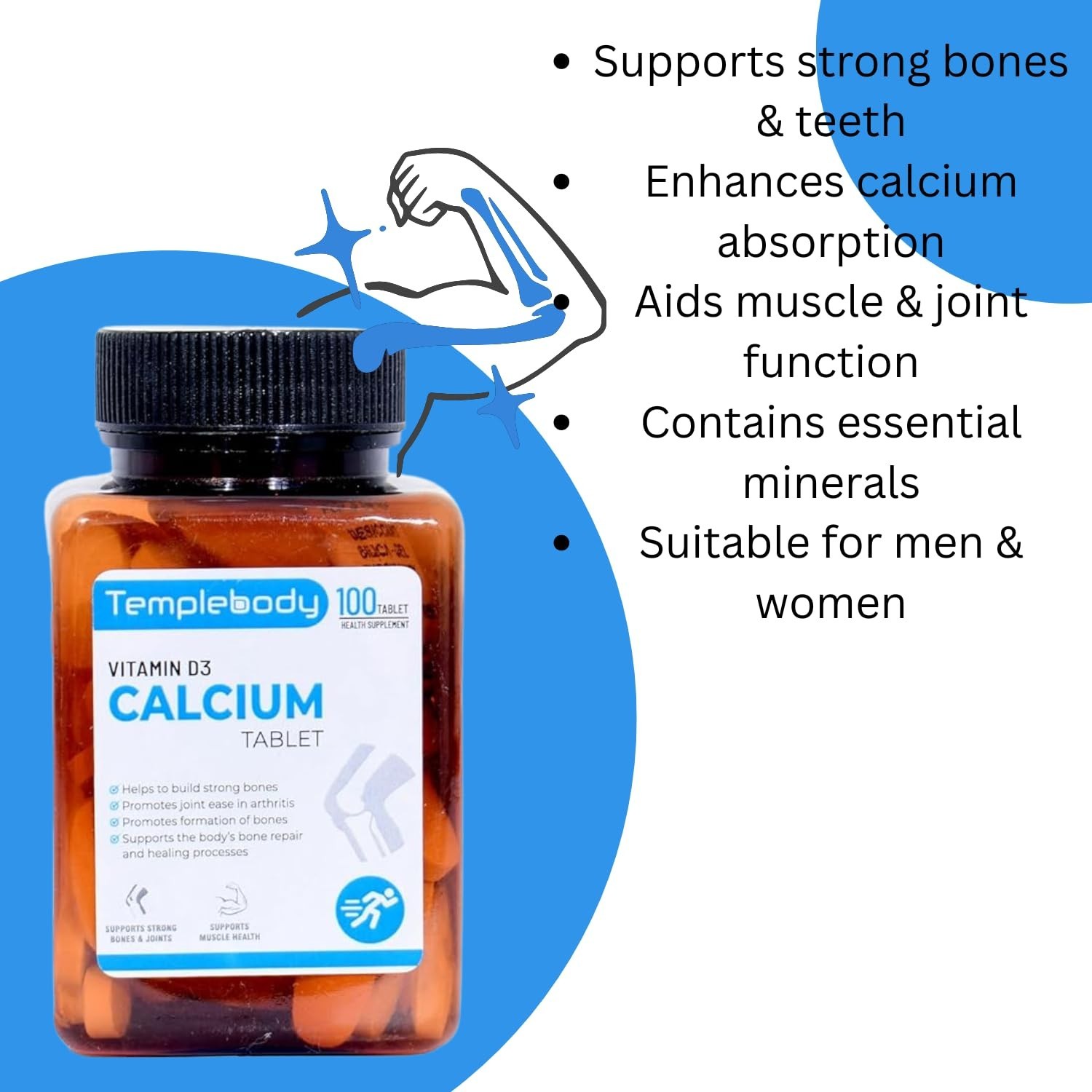 Tem.plebody Calcium Vitamin D3 Magnesium Zinc 100 Tablets