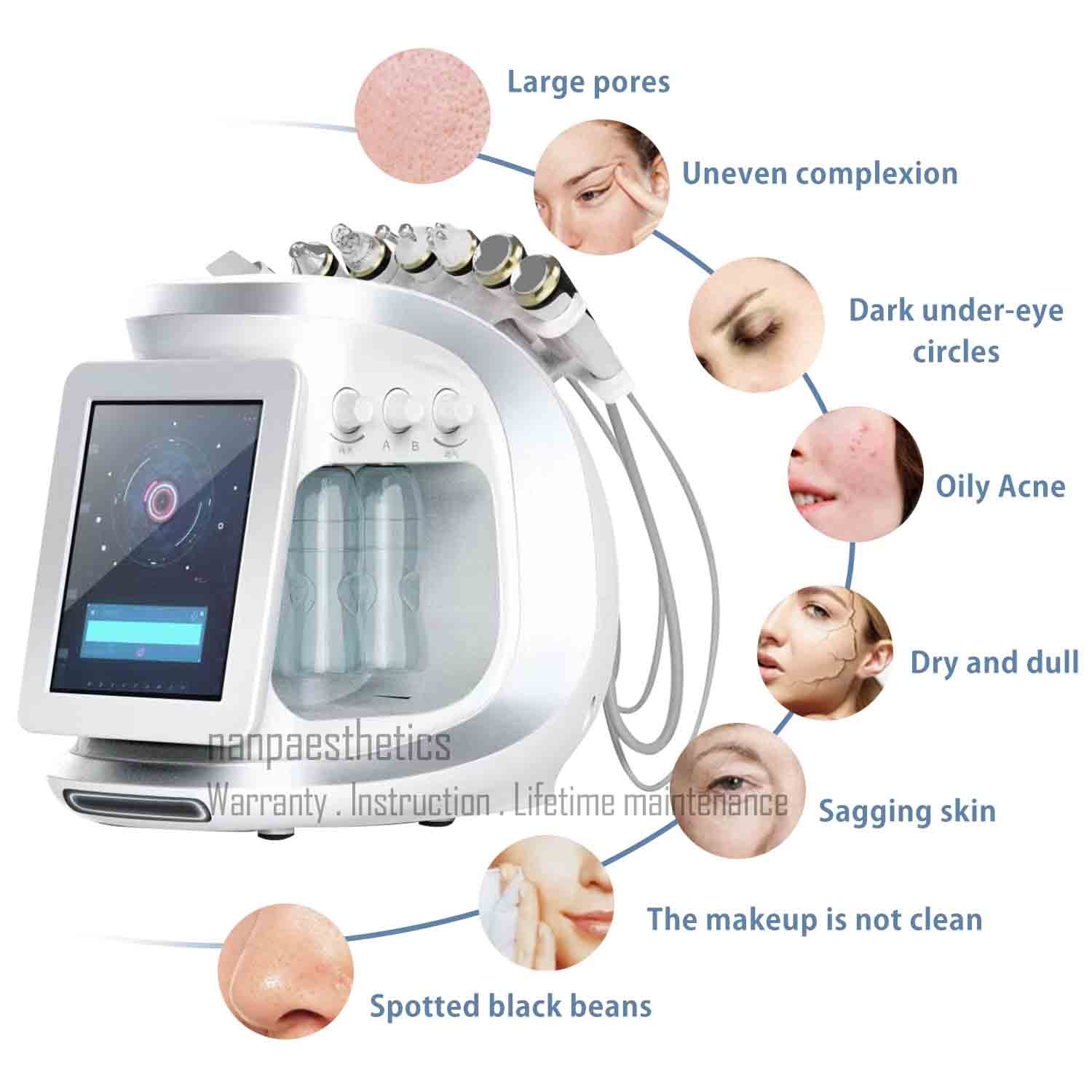 8in1 Hydra Dermabrasion RF Microcurrent Ice Cold Hammer Meso Facial Spa Machine