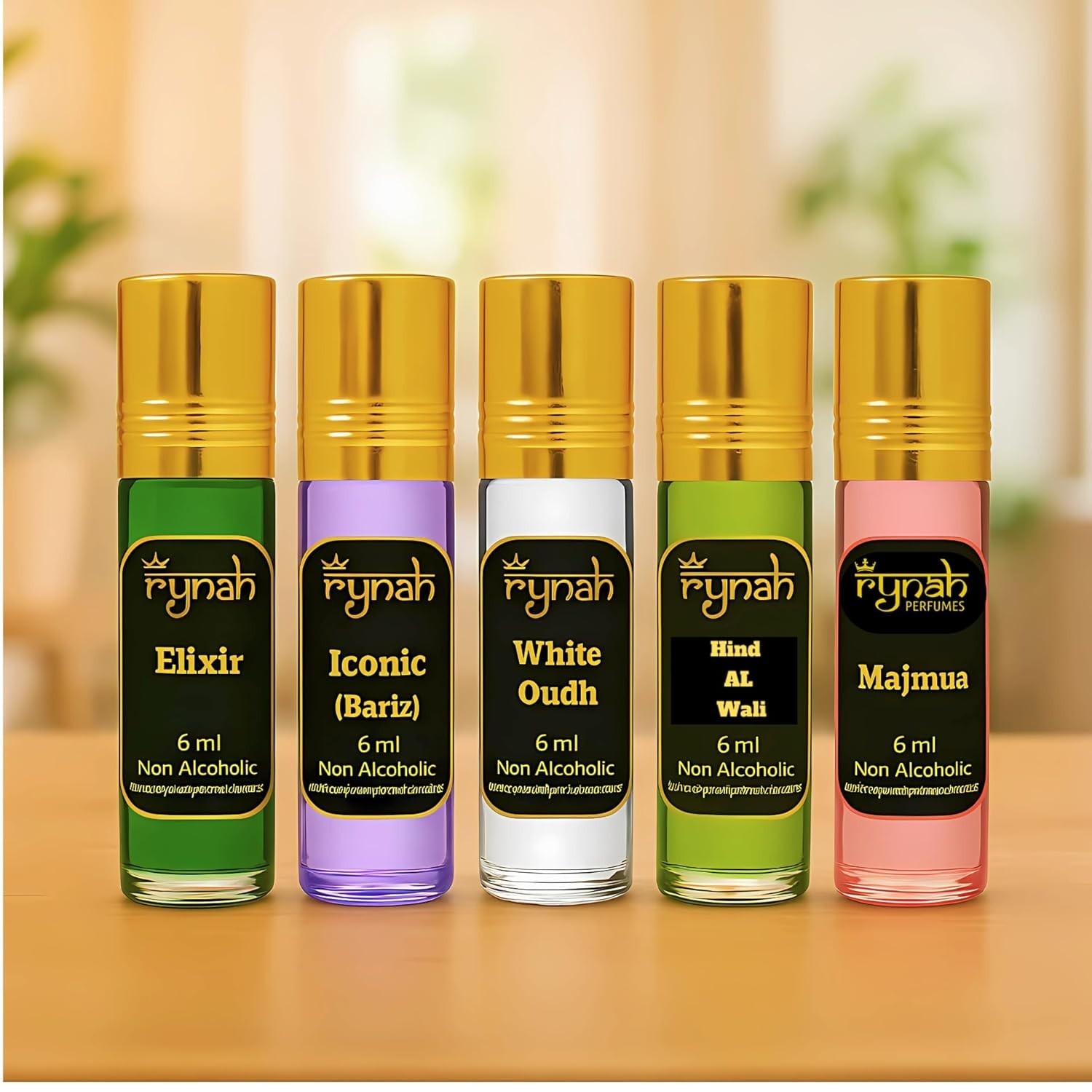Rynah Attar Perfume Set for Men 5 Non-Alcoholic Long Lasting Ittars