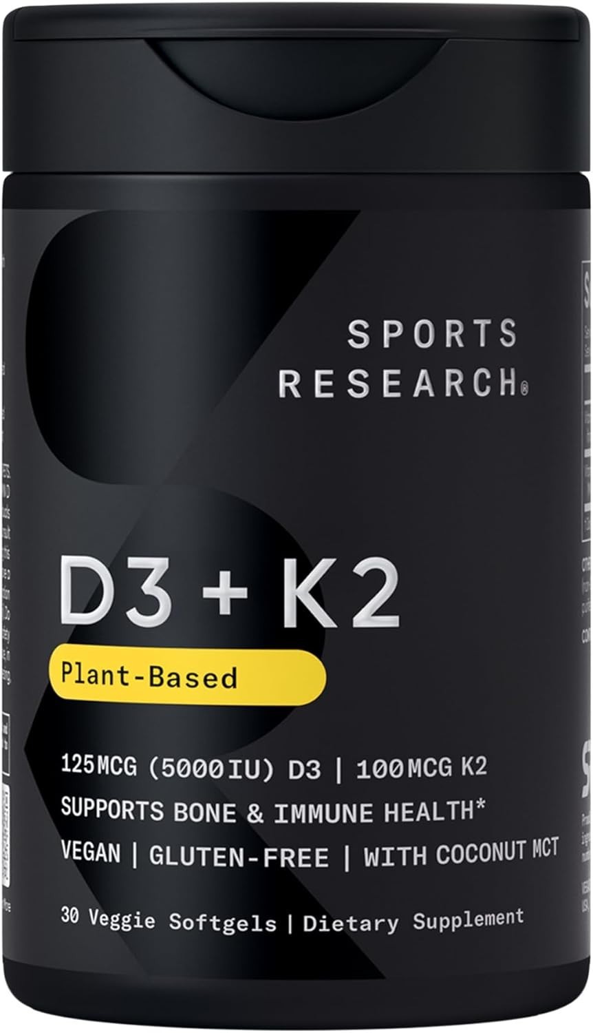 Vitamin D3 K2 Vegan D3 5000iu + K2 MK7 + Plant Based Coconut Oil – 30 Softgels