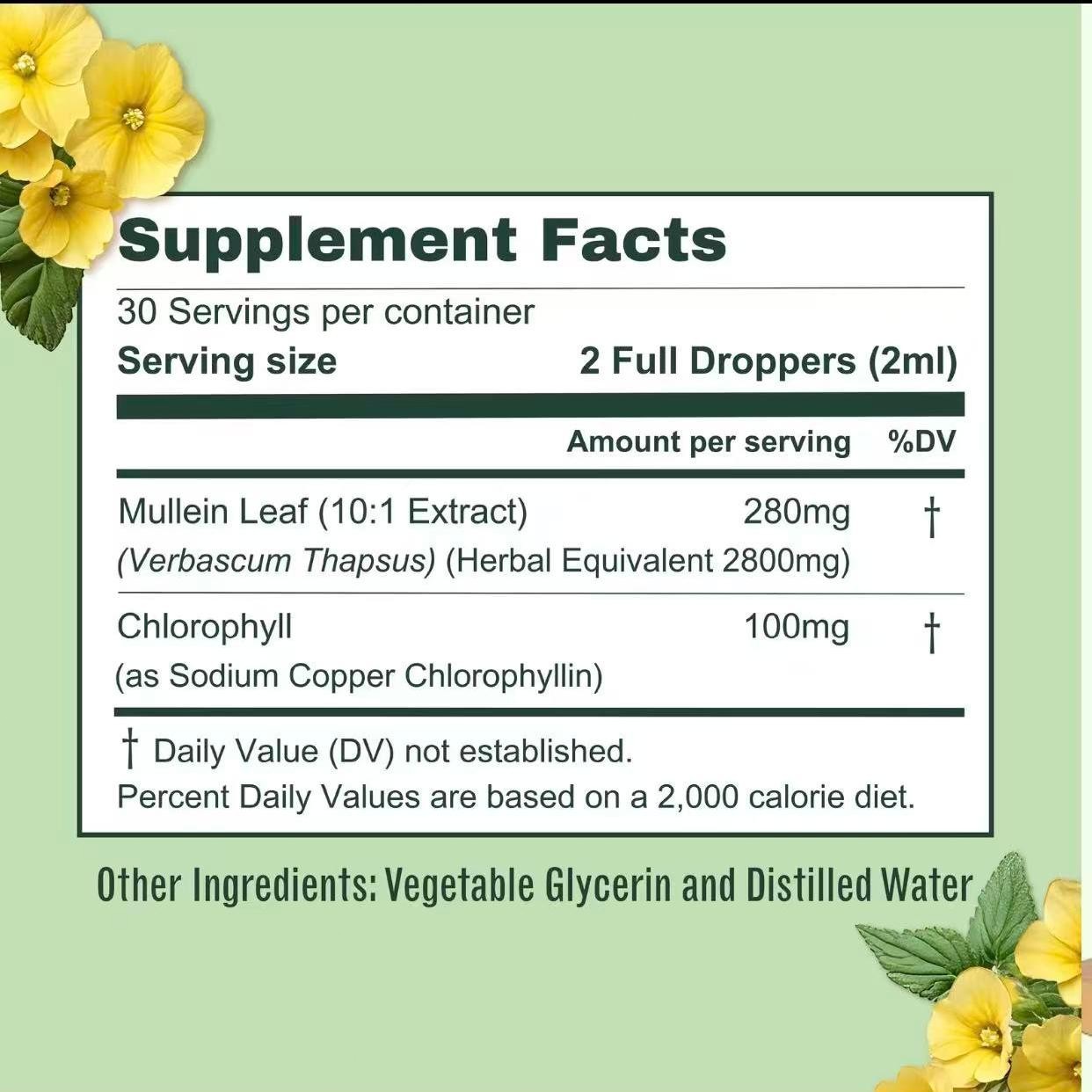 Mullein Leaf & Chlorophyll Drops for Lung Detox & Mucus Cleanse – 30 Servings