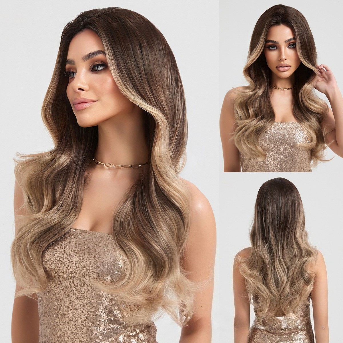 Heat Resistant 26in Ombre Honey Blonde Long Wavy Wig Full Cap for Women Party
