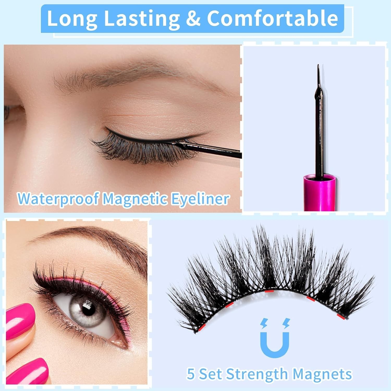 Pestanas Magneticas Mejoradas Aspecto Natural, pestañas con aplicador (14 Pairs)