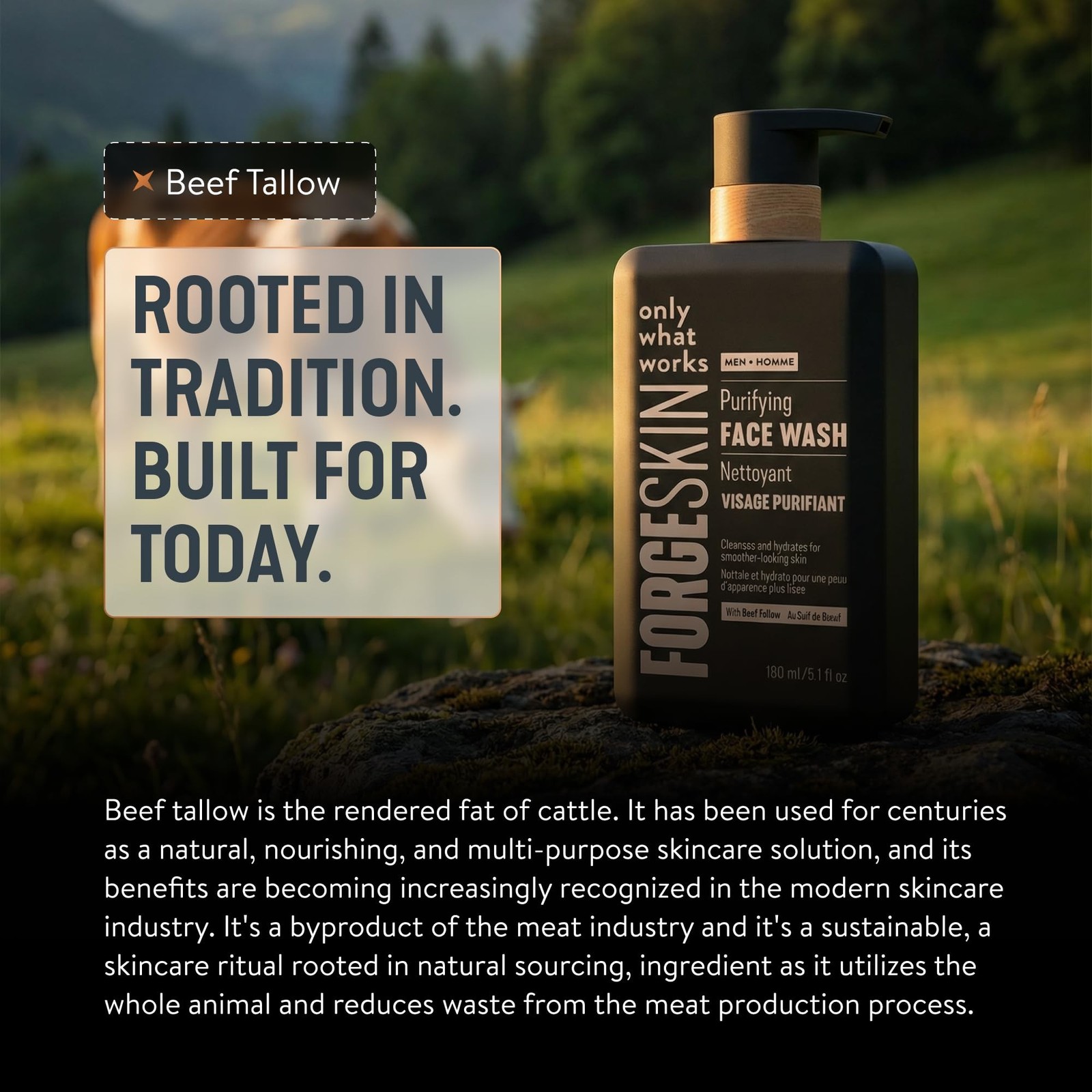 FORGE SKIN® Beef Tallow Face Wash for Men [TALLOW-BASED] – Morning Nourishi