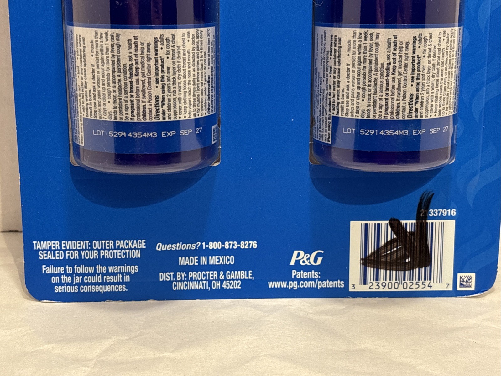 Vicks VapoRub Ointment 2 Pack x 3.53oz Cough Suppressant Topical EXP-09/27