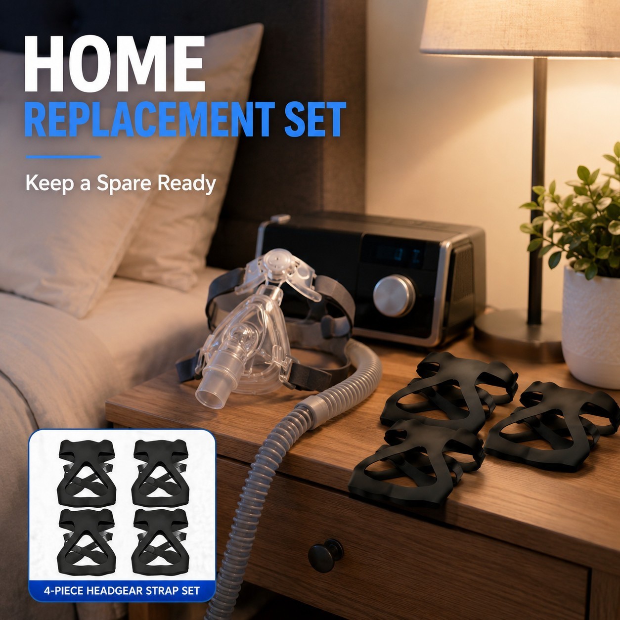 4 Pack CPAP Headgear Strap Replacement Soft Stretch Daily Backup Set