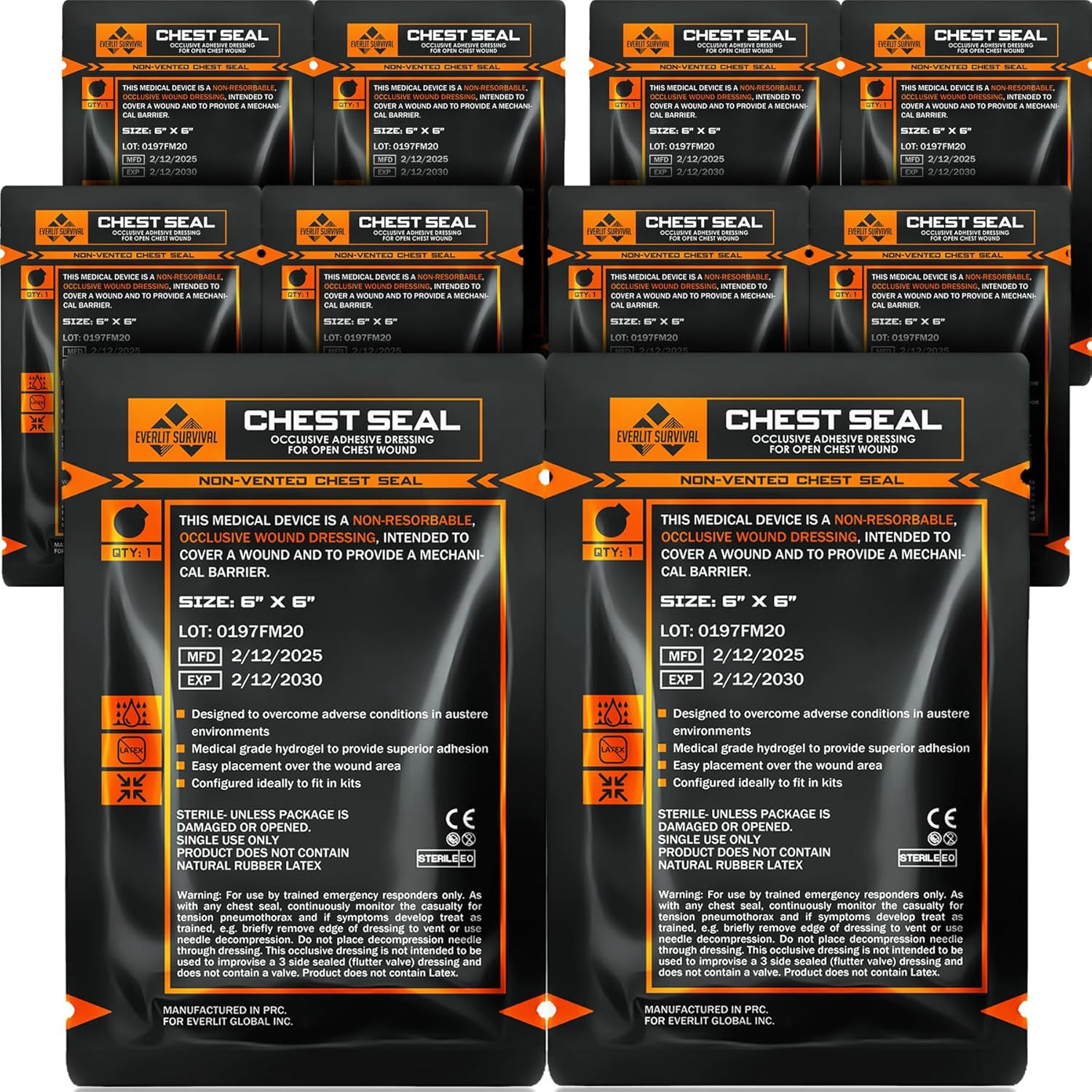 Occlusive Chest Seal Non-Vented Adhesive Dressing for Open Chest Injury and Suck