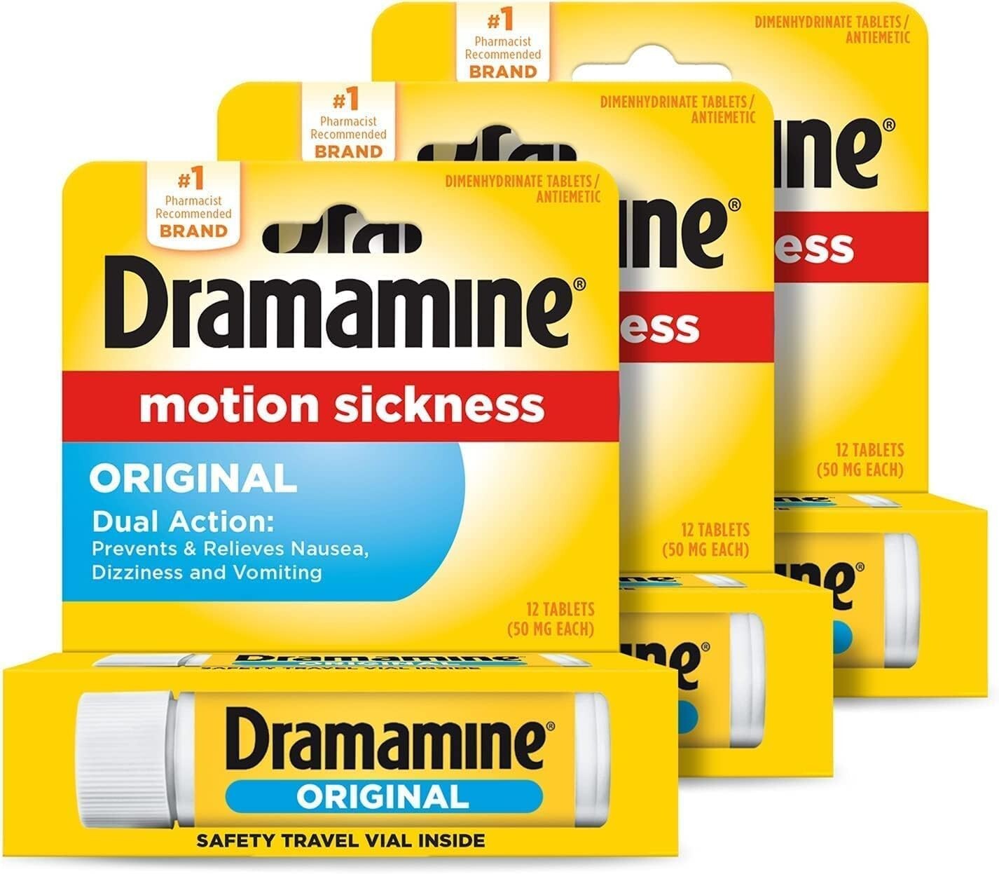 Dramamine Motion Sickness Relief 12-Count Pack of 3 Total 36 Tablets Exp 01/2025