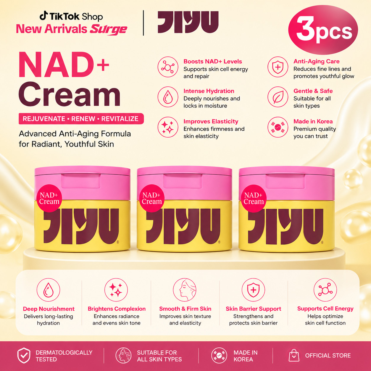 JiYu NAD+ Hydrating Face Moisturizer Korean Anti-Aging Cream Radiant Firming