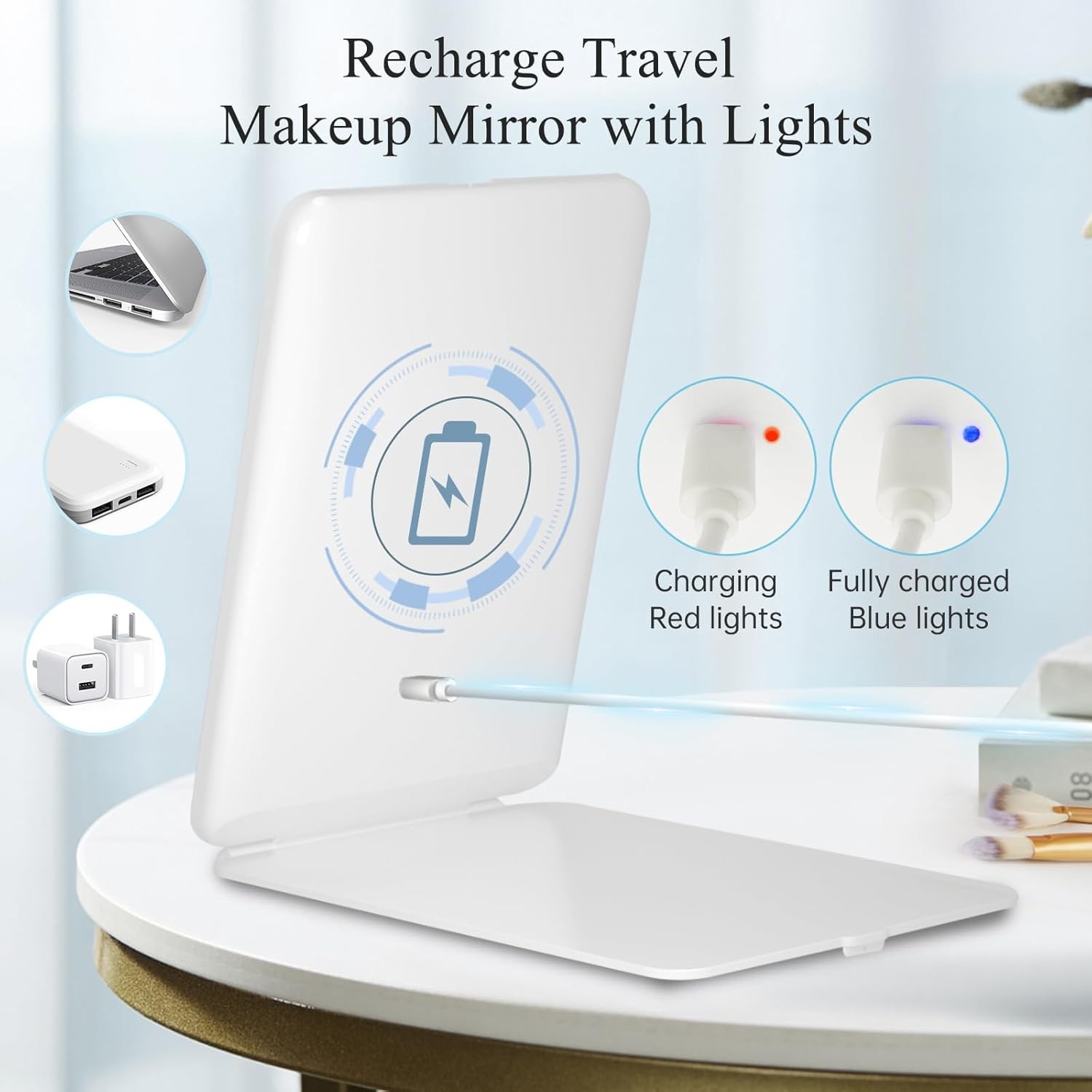 Rechargeable Travel Makeup Mirror W/ 72 Led Lights Portable Lighted Beauty