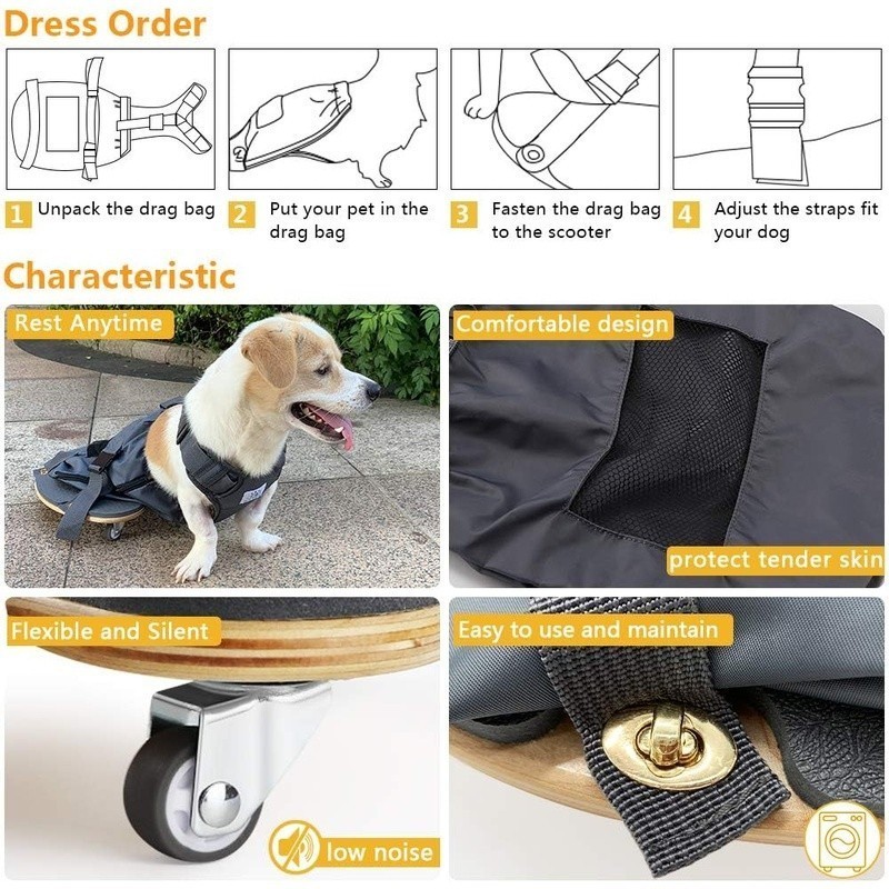 Pet Scooter Wheelchair for Rear Legs Paralyzed Dog Chest and Limbs