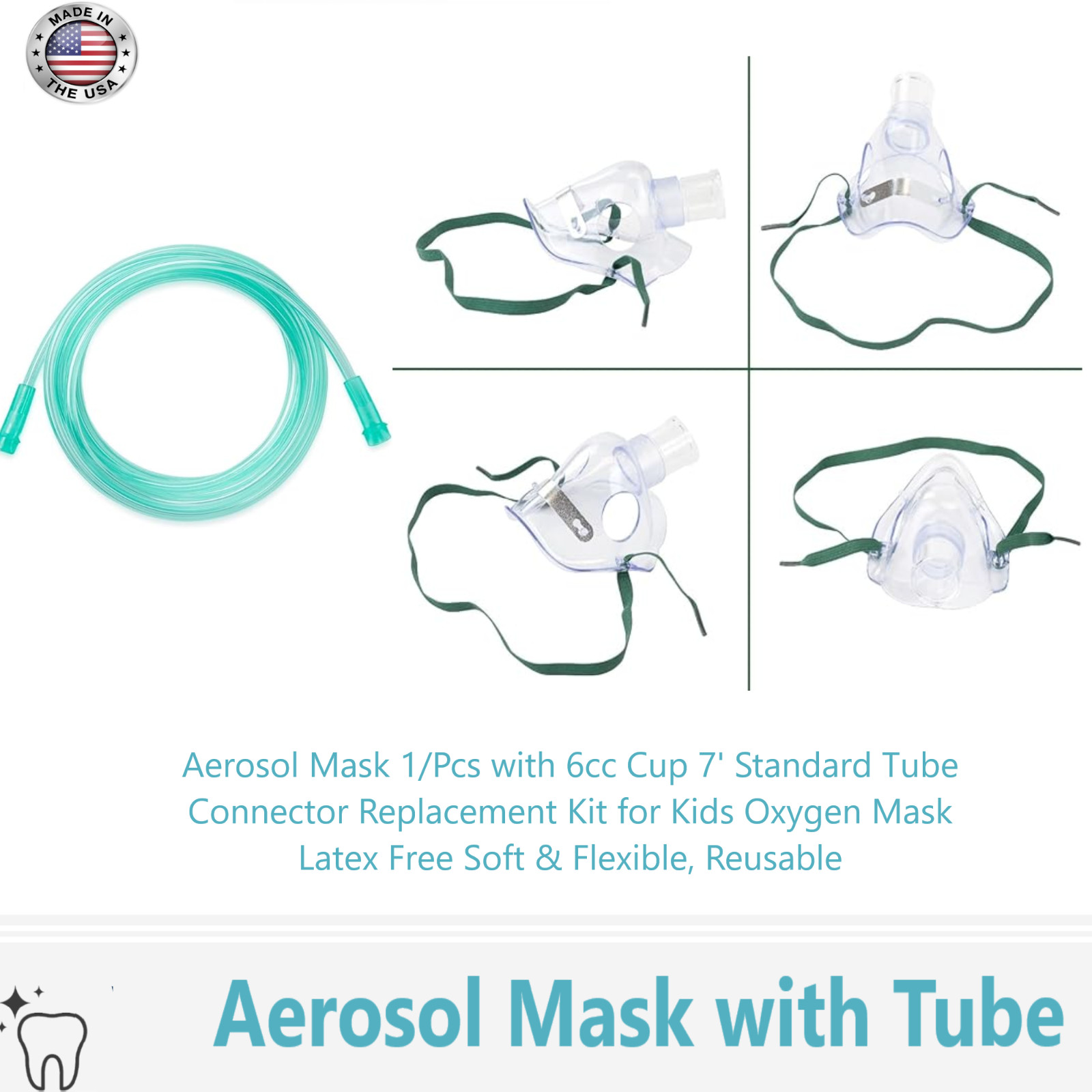 Adult Aerosol Mask 1/Pc with 6cc Cup 7′ Standard Tube Connector Replacement