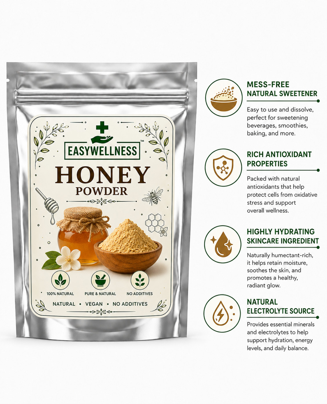 Pure Honey Powder Natural Sweetener Fine Mix Drink Baking Smoothie 100% Pure