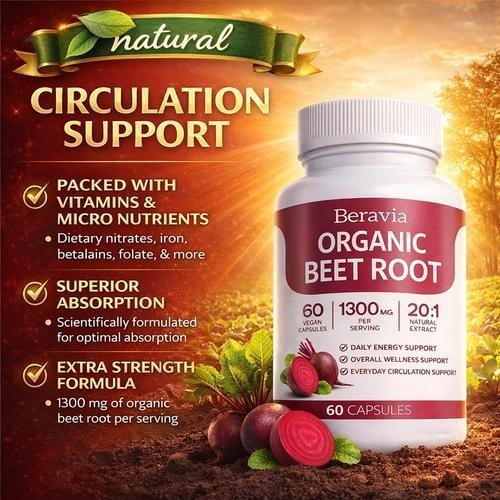 Beravia Organic Beet Root Capsules, Purely Natural, Non-GMO 60 Capsules