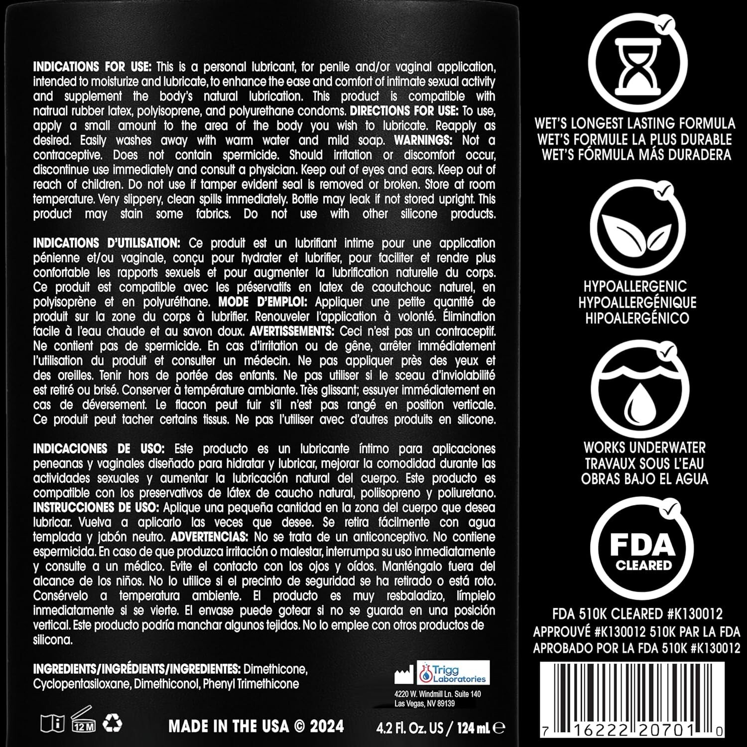 Wet Platinum Silicone Based Lube 4.2 Fl Oz Ultra Long Lasting Premium Lubricant.