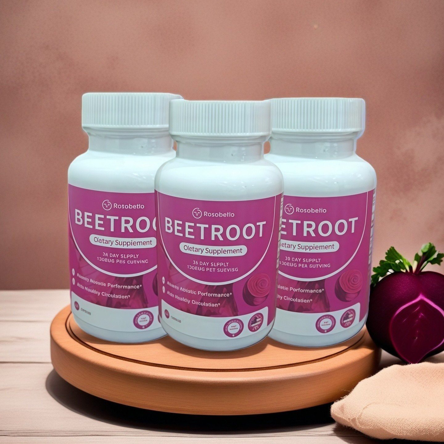 3PCS Rosabella Organic Beet Root 60 Capsules Natural Energy&Boost Blood Pressure
