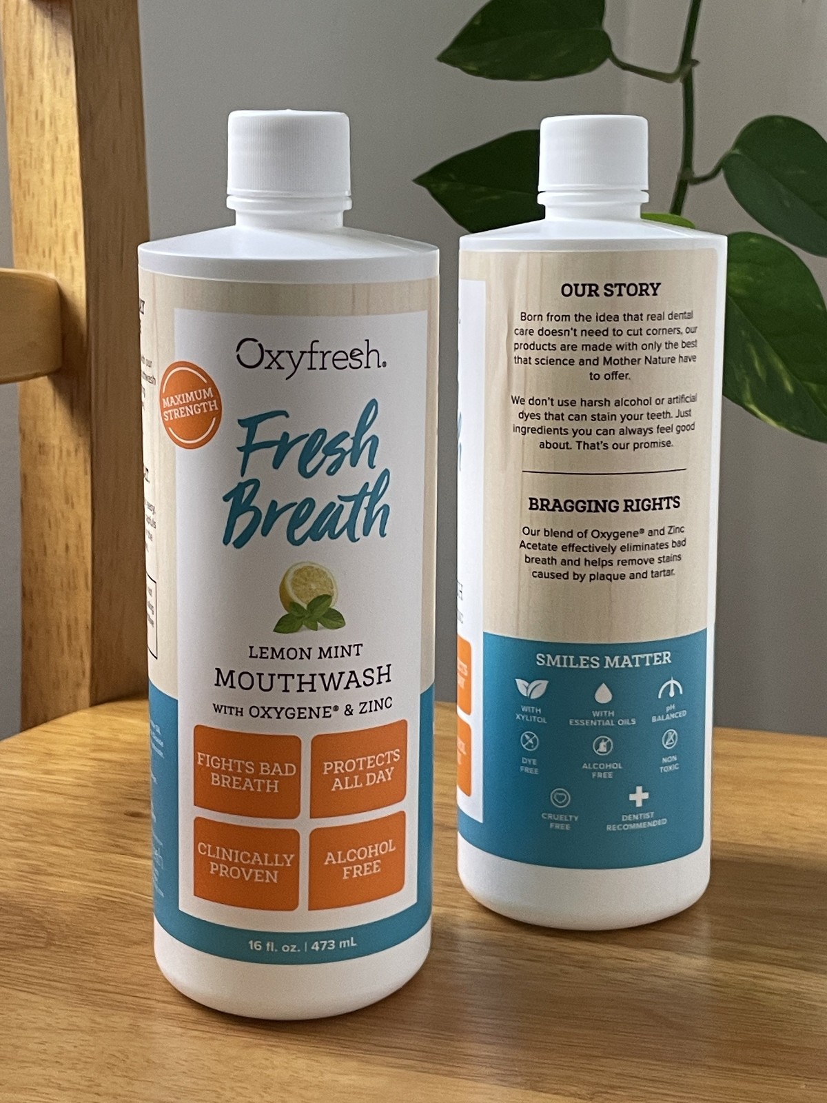 2-PACK | OXYFRESH Lemon Mint Mouthwash 16oz Fluoride Free Oral Rinse Bad Breath