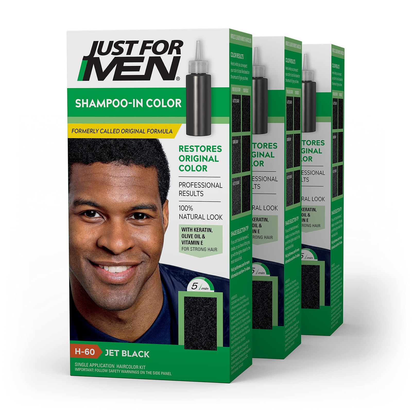 Just For Men Shampoo-In Color (Formerly 1 Count (Pack of 3), Jet Black H-60